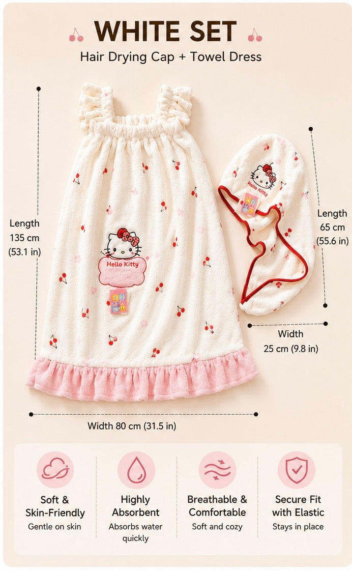 Hello kitty towel dress and hair drying cap set