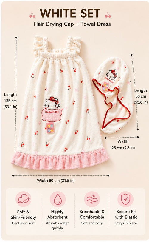 Hello kitty towel dress and hair drying cap set