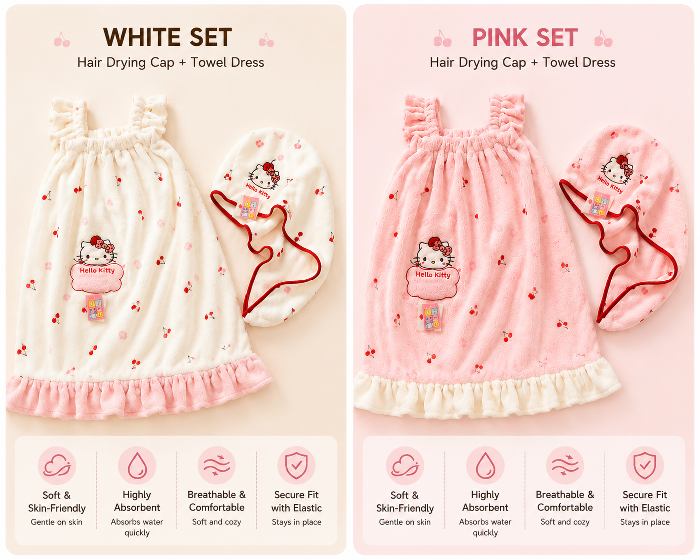 Hello kitty towel dress and hair drying cap set