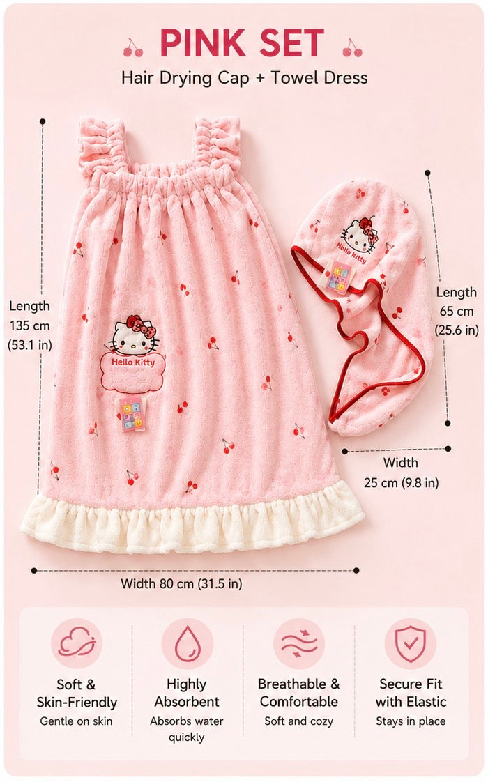 Hello kitty towel dress and hair drying cap set